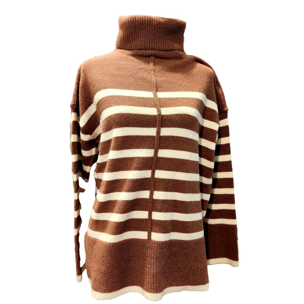 NWT Line & Dot Stripe Turtleneck Pullover Size Large